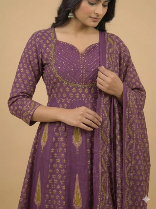 Designer Ajrakh Printed Bustier Pattern Anarkali With Ajrakh Printed Dupatta And Palazzo