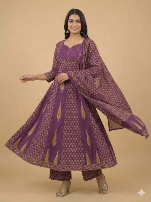 Designer Ajrakh Printed Bustier Pattern Anarkali With Ajrakh Printed Dupatta And Palazzo