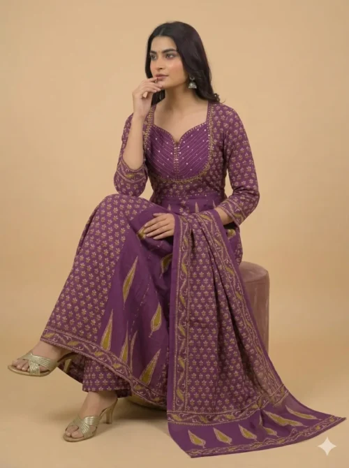 Designer Ajrakh Printed Bustier Pattern Anarkali With Ajrakh Printed Dupatta And Palazzo