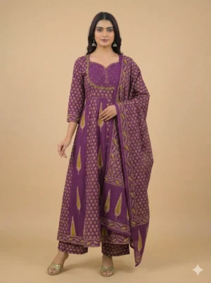 Kottons - Kottons - Kottons Designer Ajrakh Printed Bustier Pattern Anarkali With Ajrakh Printed Dupatta And Palazzo