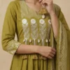 Elegant Front Pleats Green Kurta with Beautifully Printed Palazo & Dupatta