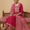 Elegant Front Pleats Pink Kurta with Beautifully Printed Palazo & Dupatta