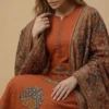 Kantha Handwork Trendy Rust Kurta with Beautifully Printed Pant and Dupatta