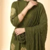 Premium Cotton Green Color Kurta Set with Rose Embroidery & Dupatta