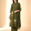 Premium Cotton Green Color Kurta Set with Rose Embroidery & Dupatta