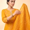 Yellow Pure Cotton Bandhani Printed Kurta Set with Palazzo & Dupatta
