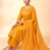 Yellow Pure Cotton Bandhani Printed Kurta Set with Palazzo & Dupatta