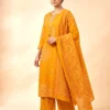 Yellow Pure Cotton Bandhani Printed Kurta Set with Palazzo & Dupatta