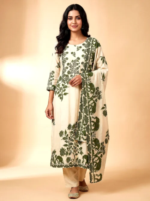 Pure Butter Muslin Brajbhoomi Printed Kurta Set with Pant & Dupatta