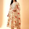 Premium Mal Chanderi Digital Print Flared Anarkali Kurta Set with Silk Pants & Dupatta