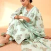 Women's Pure Cotton Floral Print Kurta Set with Palazzo & Dupatta