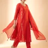 Premium Rust Mal Chanderi A-Line Festive Kurta Set