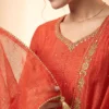 Premium Rust Mal Chanderi A-Line Festive Kurta Set