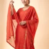 Premium Rust Mal Chanderi A-Line Festive Kurta Set