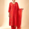 Premium Rust Mal Chanderi A-Line Festive Kurta Set
