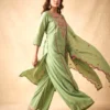 Premium Mal Chanderi Embroidered A-Line Kurta Set with Silk Pants & Dupatta