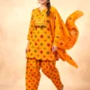 Rust Pure Cotton Bandhani Short Kurta Set with Farshi Salwar & Dupatta