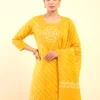 Yellow Cotton Bandhani & Lehariya Short Kurta Set with Palazzo