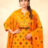 Rust Pure Cotton Bandhani Short Kurta Set with Farshi Salwar & Dupatta