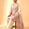 Pink Floral Pure Cotton Short Kurta Set with Farshi Salwar & Dupatta