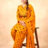 Rust Pure Cotton Bandhani Short Kurta Set with Farshi Salwar & Dupatta