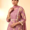 Women’s Purple Pure Cotton Printed Kurta Set with Mirror Work
