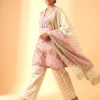 Pink Floral Pure Cotton Short Kurta Set with Farshi Salwar & Dupatta