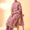 Women’s Purple Pure Cotton Printed Kurta Set with Mirror Work