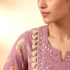 Women’s Purple Pure Cotton Printed Kurta Set with Mirror Work