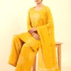 Yellow Cotton Bandhani & Lehariya Short Kurta Set with Palazzo