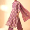 Women’s Purple Pure Cotton Printed Kurta Set with Mirror Work
