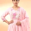 Premium Pink Mal Chanderi Embroidered Anarkali Suit Set