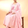 Premium Pink Mal Chanderi Embroidered Anarkali Suit Set