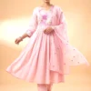 Premium Pink Mal Chanderi Embroidered Anarkali Suit Set
