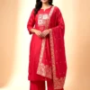 Embroidered Cotton Silk Kurta Set with Banarasi Dupatta