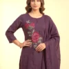 Premium Mal Cotton Embroidered Purple Kurta Set with Palazzo & Dupatta