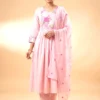 Premium Pink Mal Chanderi Embroidered Anarkali Suit Set