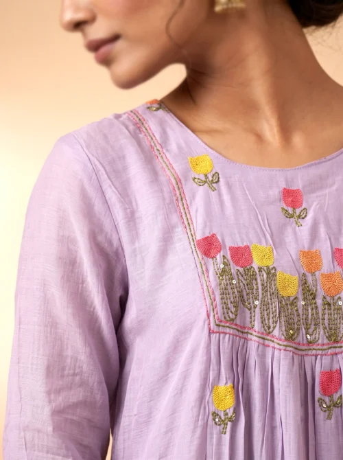 Premium Purple Mal Chanderi Anarkali Kurta Set with Silk Pants & Dupatta