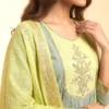 Premium Festive Green & Yellow Chanderi Anarkali Kurta Set