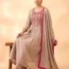 Premium Mal Chanderi Anarkali Festive Kurta Set with Handwork
