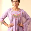 Premium Purple Mal Chanderi Anarkali Kurta Set with Silk Pants & Dupatta