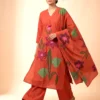 Women's Rust Pure Cotton Kurta Set with Applique Work, Palazzo & Printed Dupatta