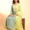 Premium Festive Green & Yellow Chanderi Anarkali Kurta Set