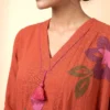 Women's Rust Pure Cotton Kurta Set with Applique Work, Palazzo & Printed Dupatta